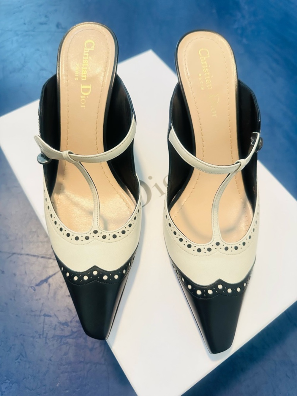 Dior Black and Cream Two-Tone Slingback Mules